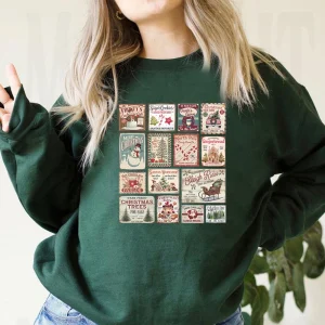 Vintage Christmas Sweatshirt Retro Christmas Hoodie Santa Claus Shirt Christmas Stamps Pullover Unisex Sweatshirts Xmas Gifts