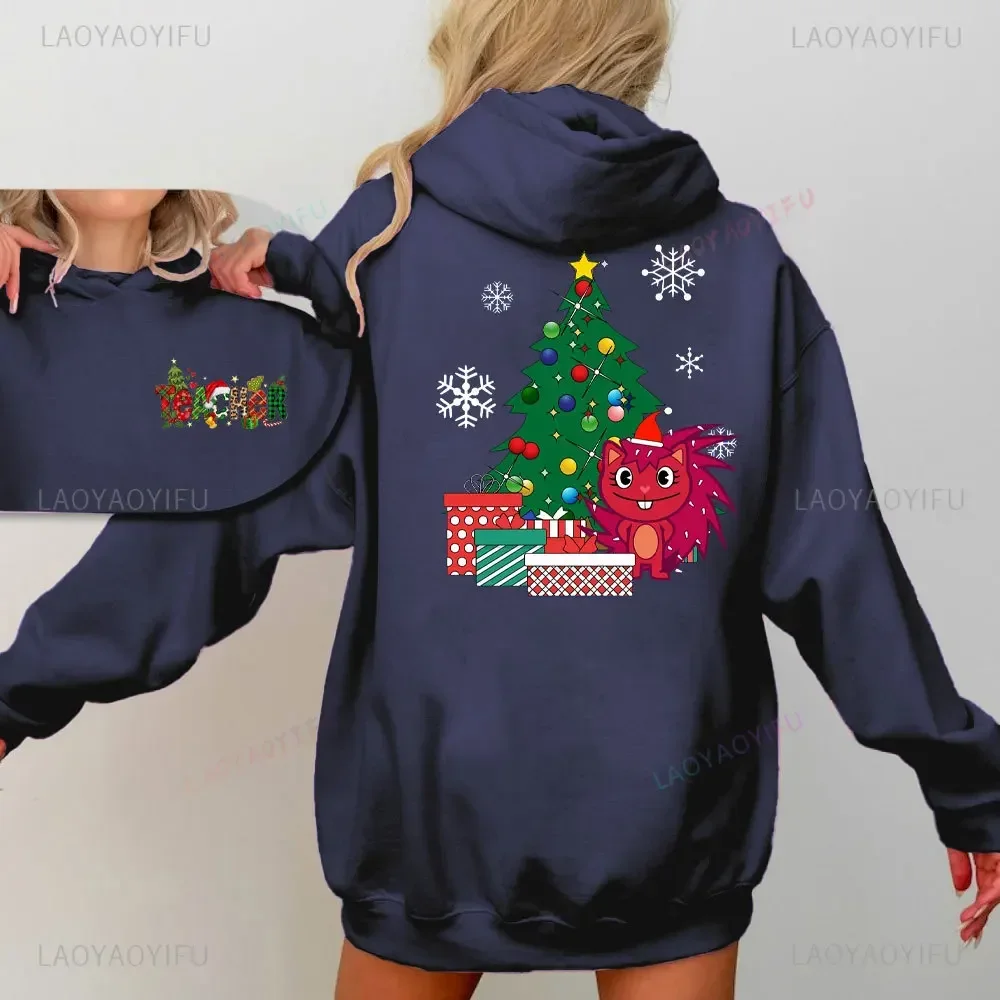 Giggles Around The Christmas Tree Happy Tree Friends Essential Double-sided Print Hoodies Women Merry Christmas Cartoon Hoodie - Image 2