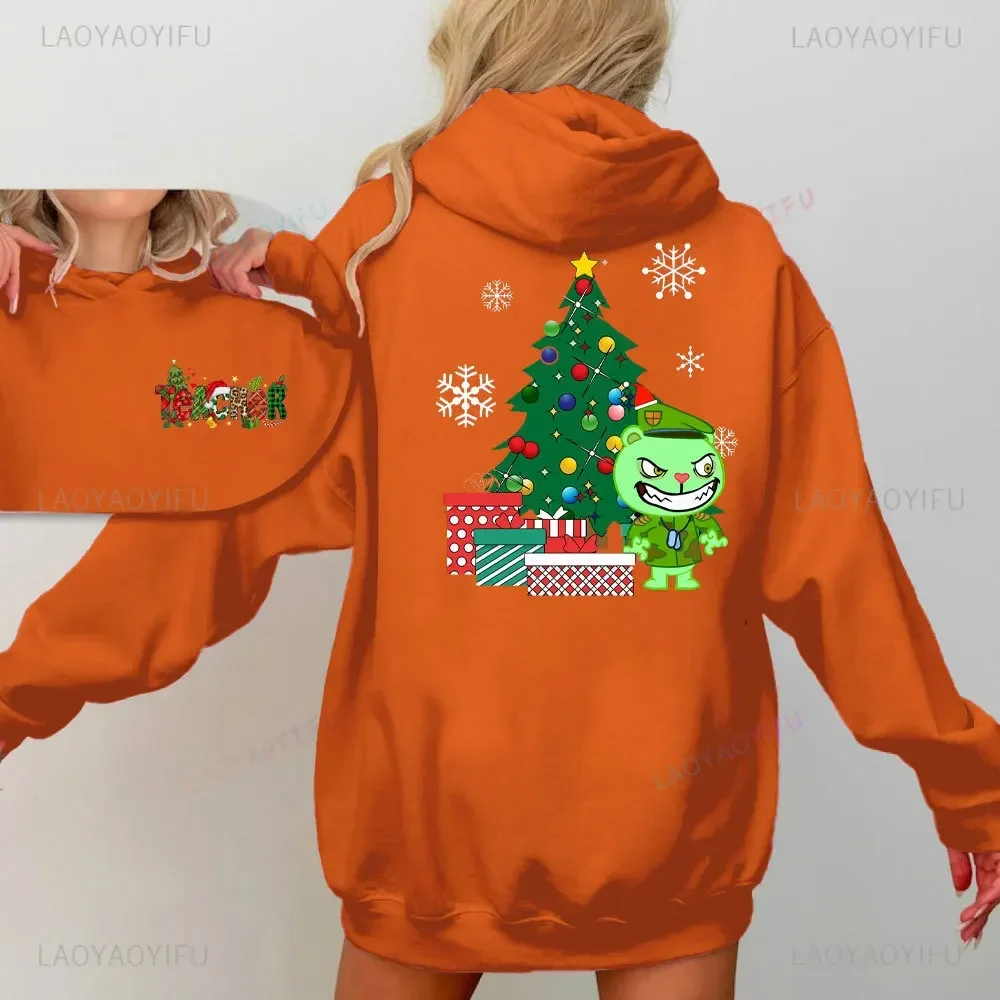Giggles Around The Christmas Tree Happy Tree Friends Essential Double-sided Print Hoodies Women Merry Christmas Cartoon Hoodie - Image 4