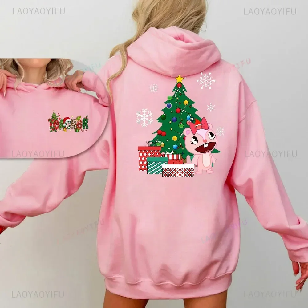 Giggles Around The Christmas Tree Happy Tree Friends Essential Double-sided Print Hoodies Women Merry Christmas Cartoon Hoodie - Image 6