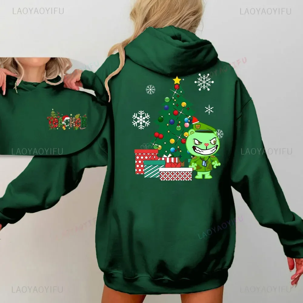 Giggles Around The Christmas Tree Happy Tree Friends Essential Double-sided Print Hoodies Women Merry Christmas Cartoon Hoodie - Image 3