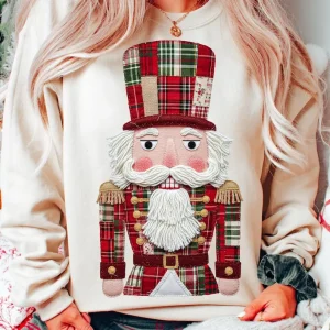 Patchwork Nutcracker Merry Christmas Png Vintage Santa Claus Digital File Cartoons Keep Warm Sweatshirt Autumn and Winter Hoody